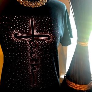 Small Pink Rhinestone Faith Cross  T-shirt.